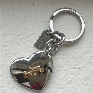 COACH Silver Heart Keyring with Gold Horse & Carriage Accent